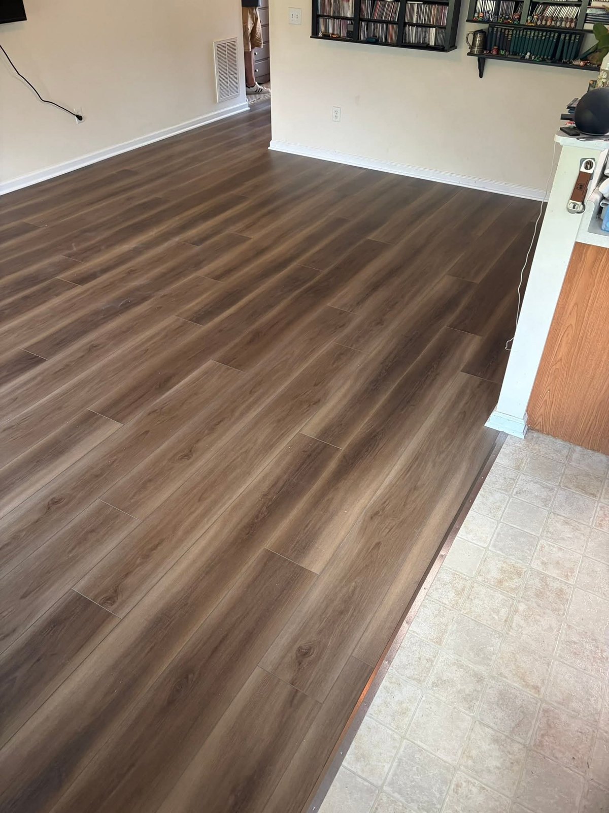Wood-look flooring transition detail