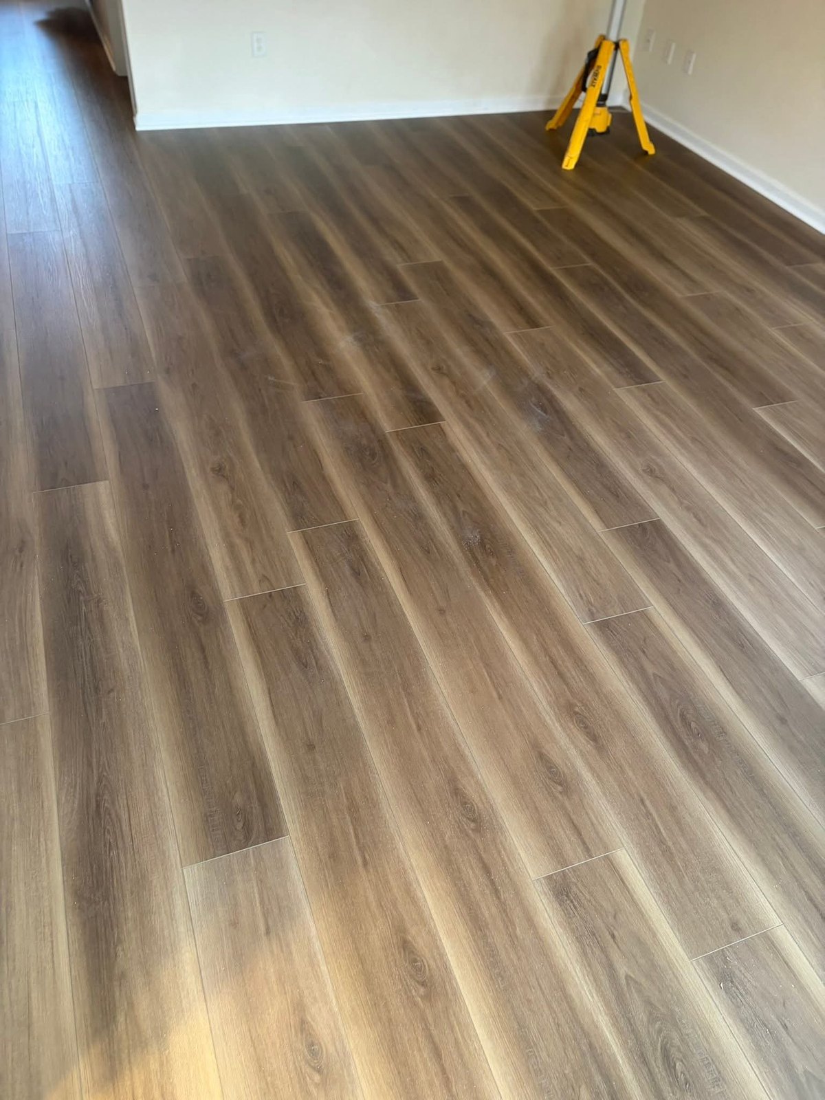 Finished plank flooring in a home interior