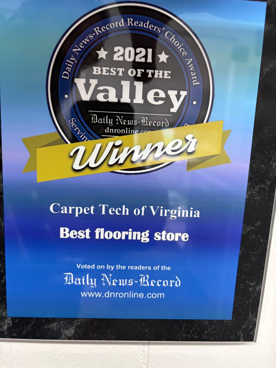 2021 Best of the Valley award for Carpet Tech of Virginia